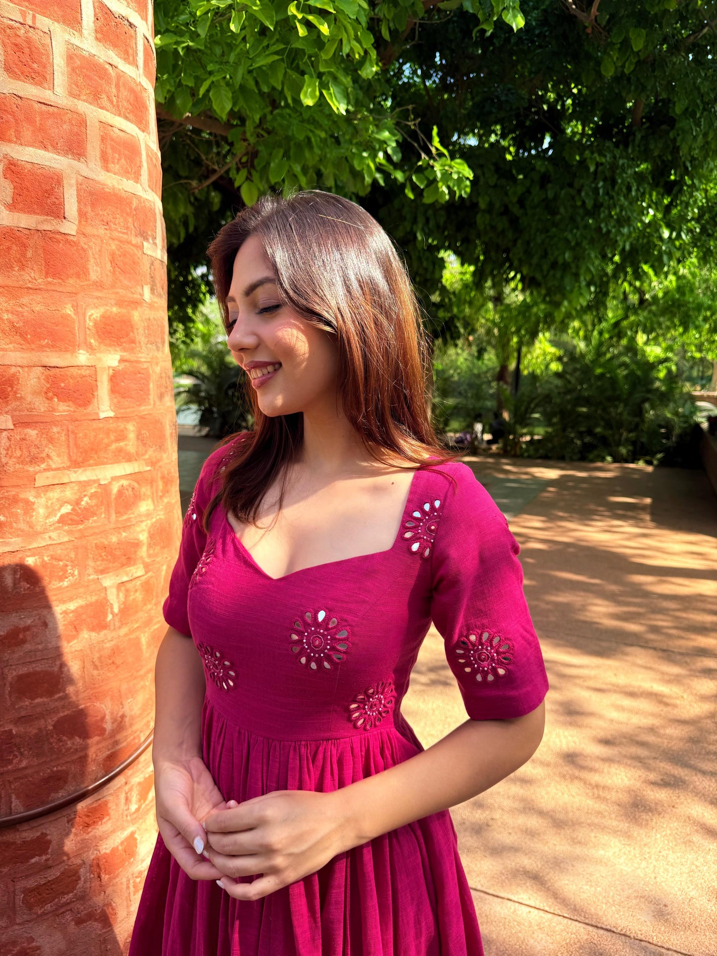 Chandni Magenta Mirror Work Kurta Pant Set – Festive & Party Wear for Women