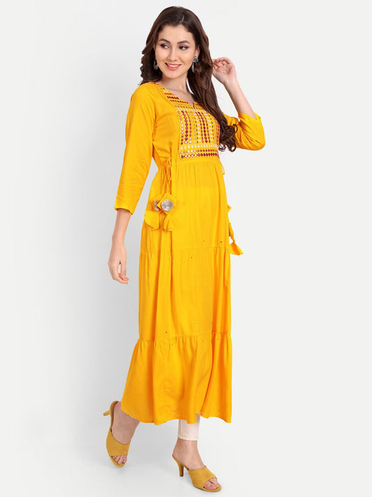 Embellished Mirror Work Rayon A-line Kurta Gown