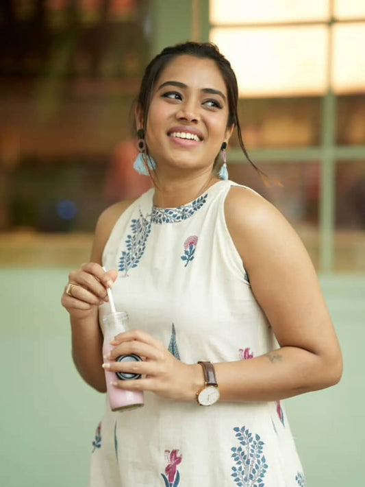 Cream Sleeves Royal Mughal Cotton Coord Set