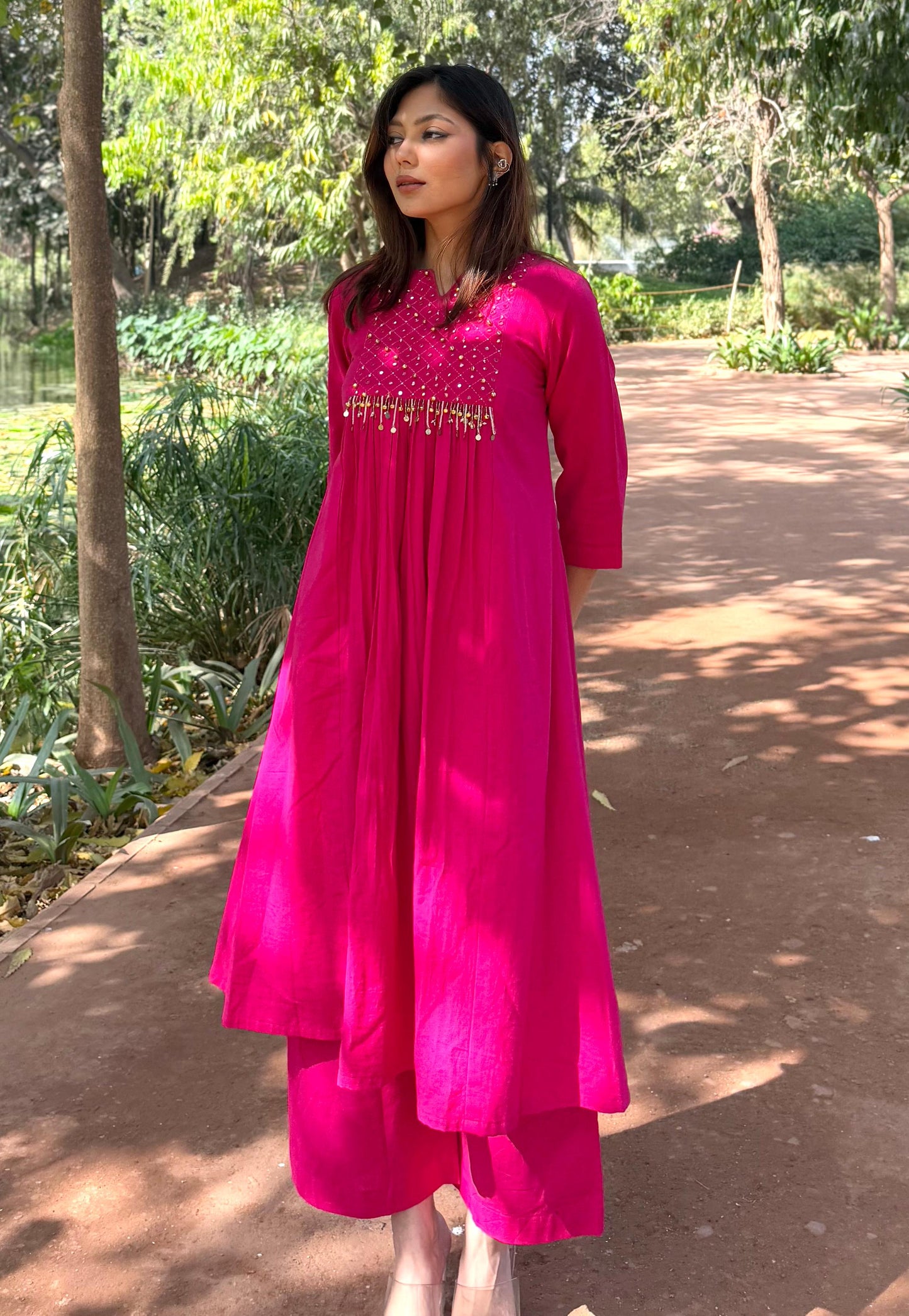 Noor Magenta Embroidered Kurta Pant Set – Elegant Festive Wear for Women