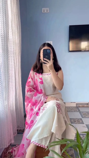 Aarohi Hand Work Soft Cotton Kurta Set