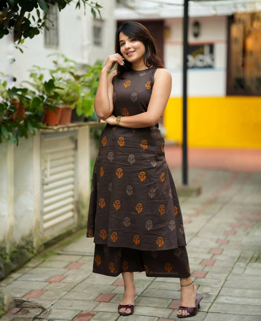 Chocolate Brown Printed Co-Ord Set