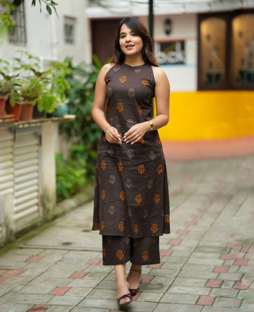 Chocolate Brown Printed Co-Ord Set