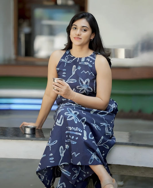 Blue abstract floral print Co-ord set