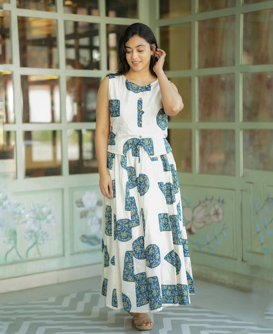 Aanya White & Blue Printed Co-ord Set
