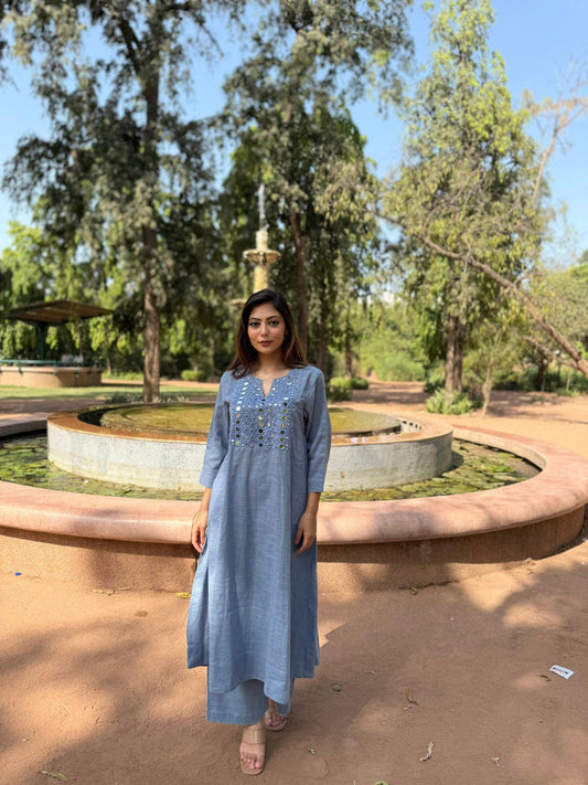 DUSTY BLUE KURTA SET