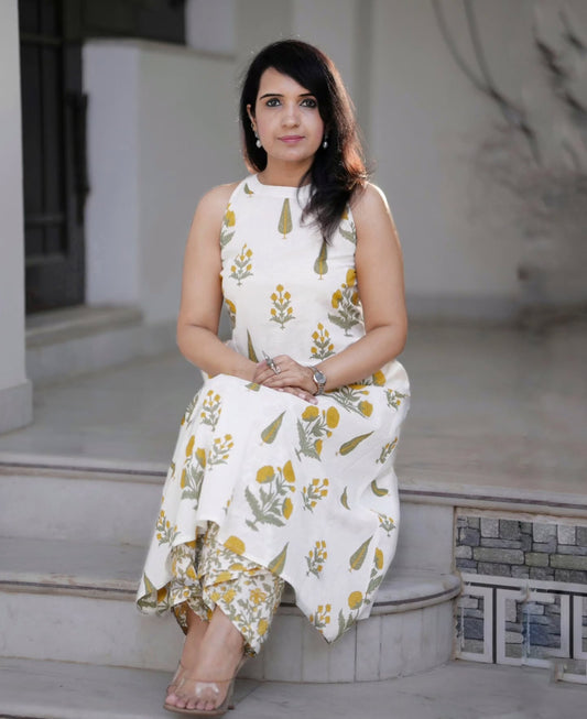 Yellow Print Tilak Co-ord set