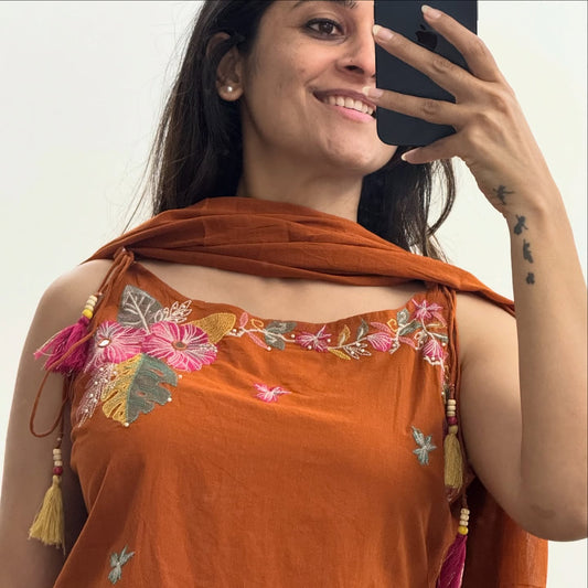 Hand Pearl Embroidered Kurta Palazzo Set