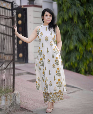 Yellow Print Tilak Co-ord set